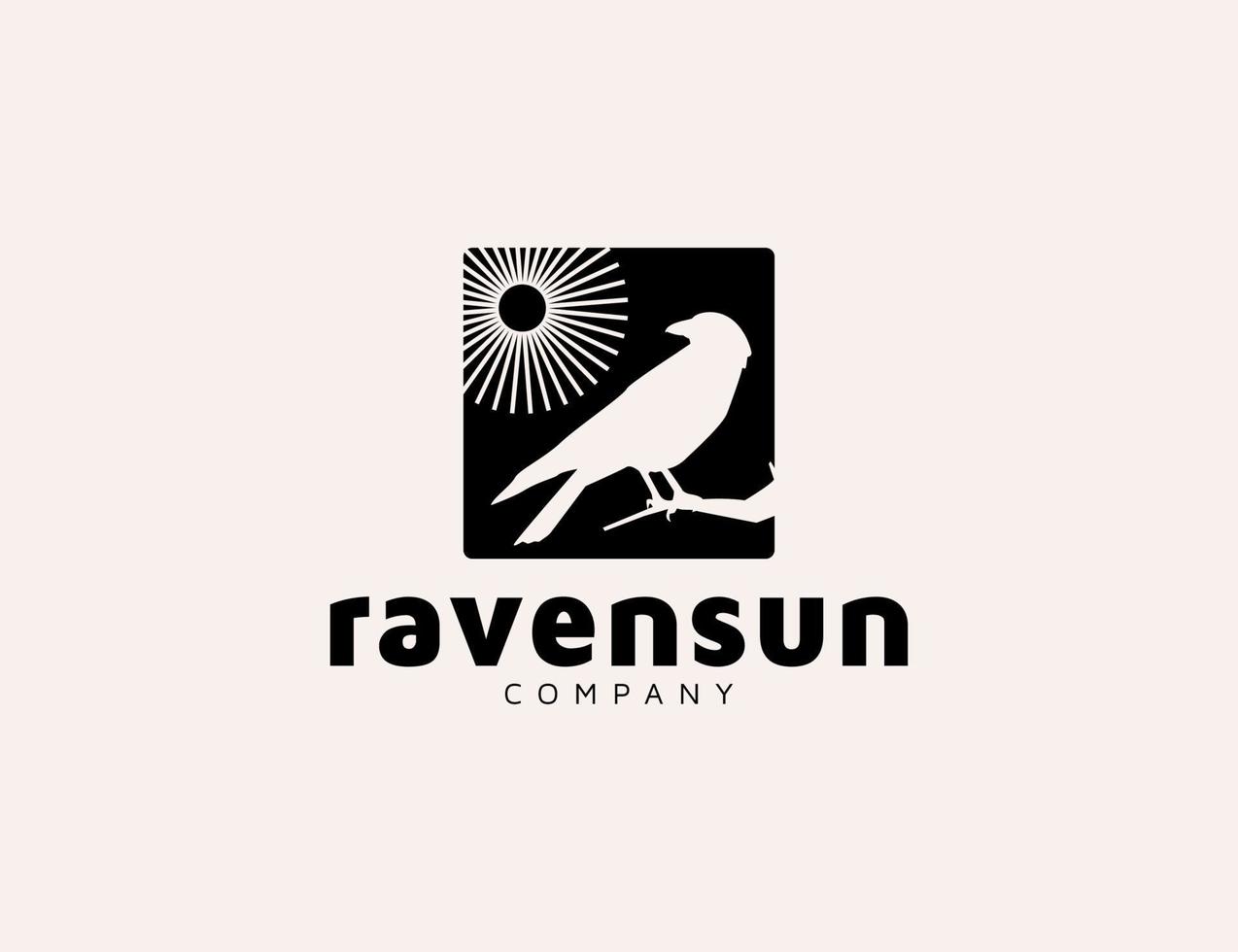 kråkfågel och sol siluett logotypdesign vektor