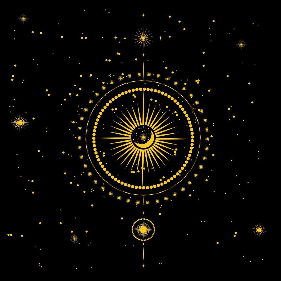 vektor illustration av de tolv zodiaken konstellationer. horoskopcirkel, astrologikarta på bakgrunden av den stjärnklara natthimlen i guldfärg. astrologi, förutsägelse om framtiden, astrologisk