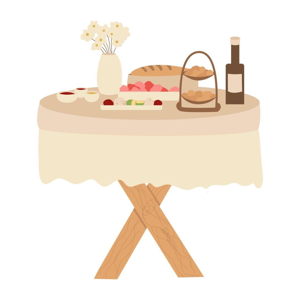 familjens matbord, mycket mat. vektor illustration.