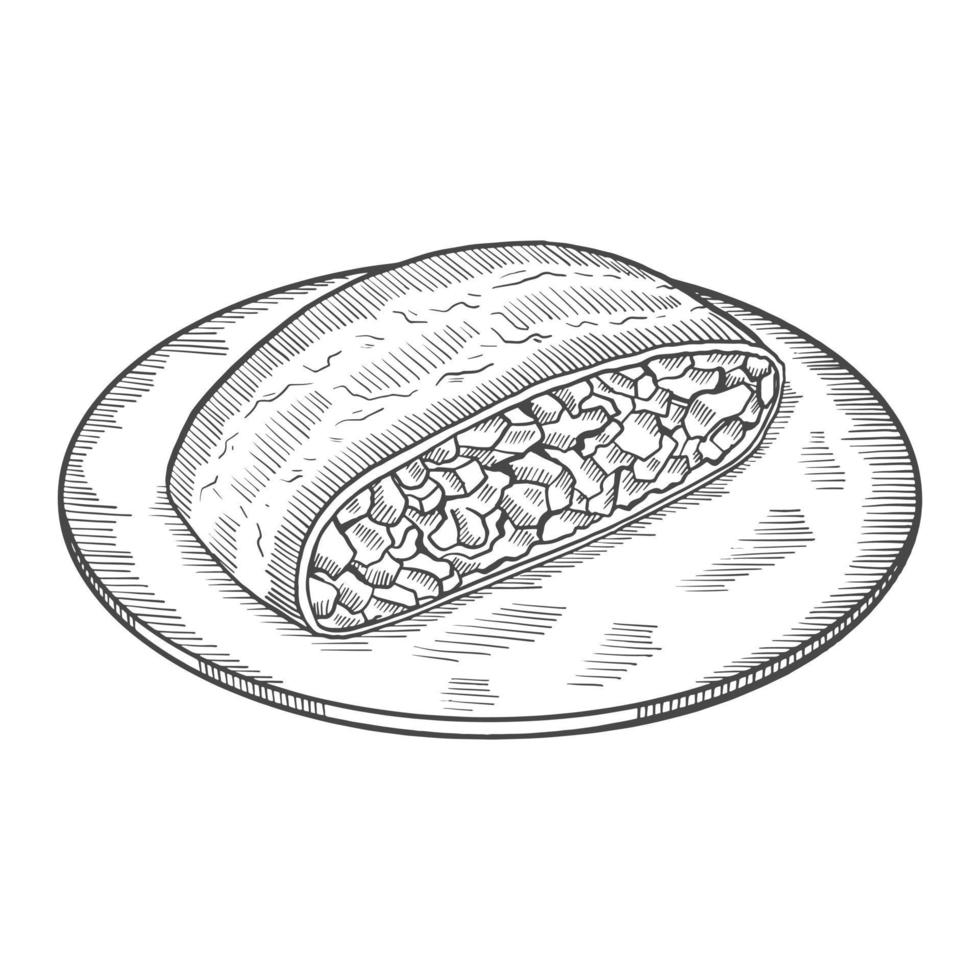 apfelstrudel deutsche oder deutsche küche traditionelles essen isoliert gekritzel handgezeichnete skizze mit umrissstil vektor