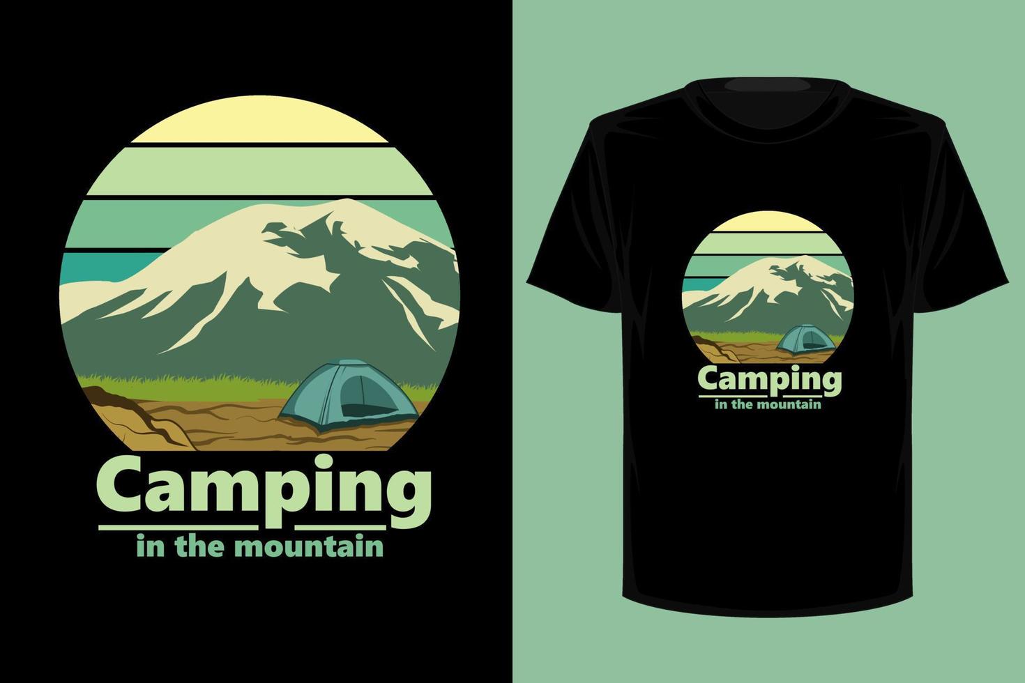 camping i berget retro vintage t-shirt design vektor