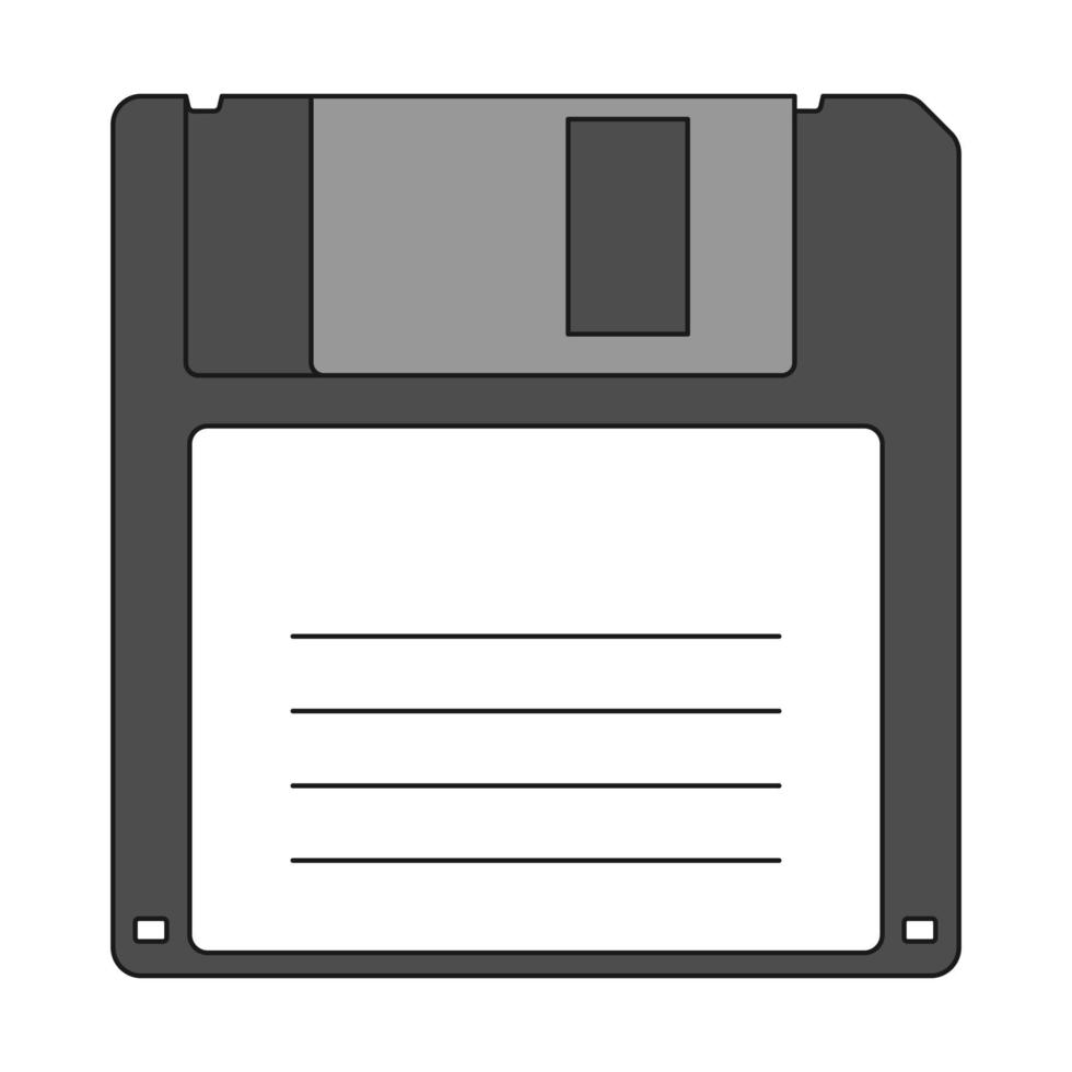 en diskett. en gammal enhet för att lagra information. gammal datorutrustning. symbolen för 90-talet. färg vektor ikon isolerad på en vit bakgrund.