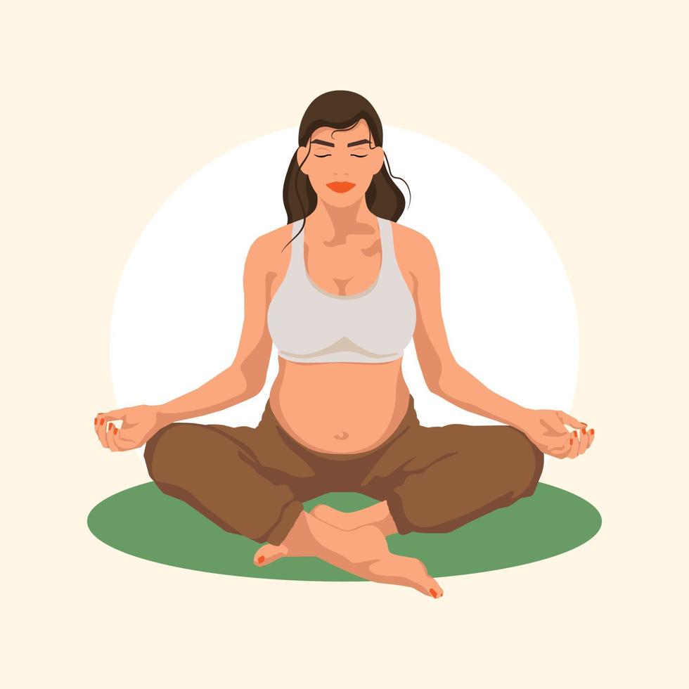 schwangere Frau sitzt in Lotus-Pose. konzeptionelle illustration für yoga, meditation, entspannung, ruhe, gesunden lebensstil. flache vektorillustration. vektor