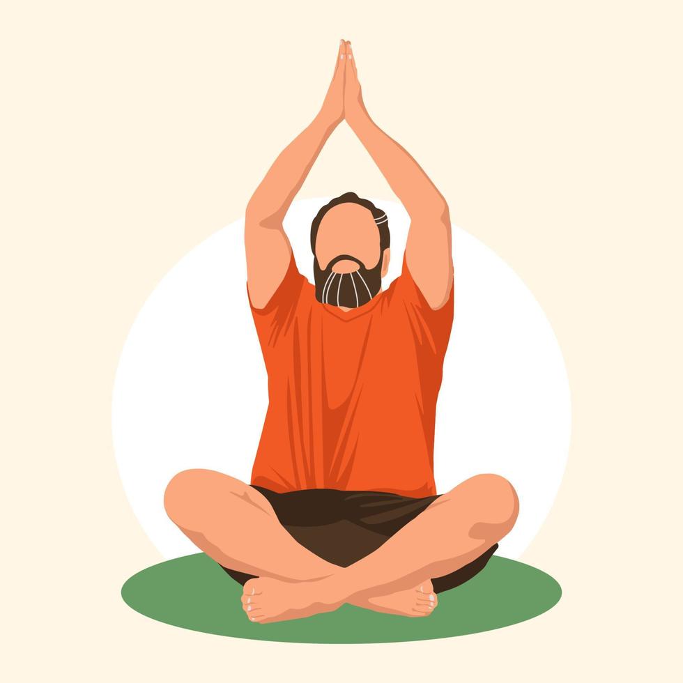 bärtiger Mann, der Yoga macht. Mann sitzt im Lotussitz. konzeptionelle illustration für yoga, meditation, entspannung. gesichtsloser Stil, flache Vektorillustration. vektor