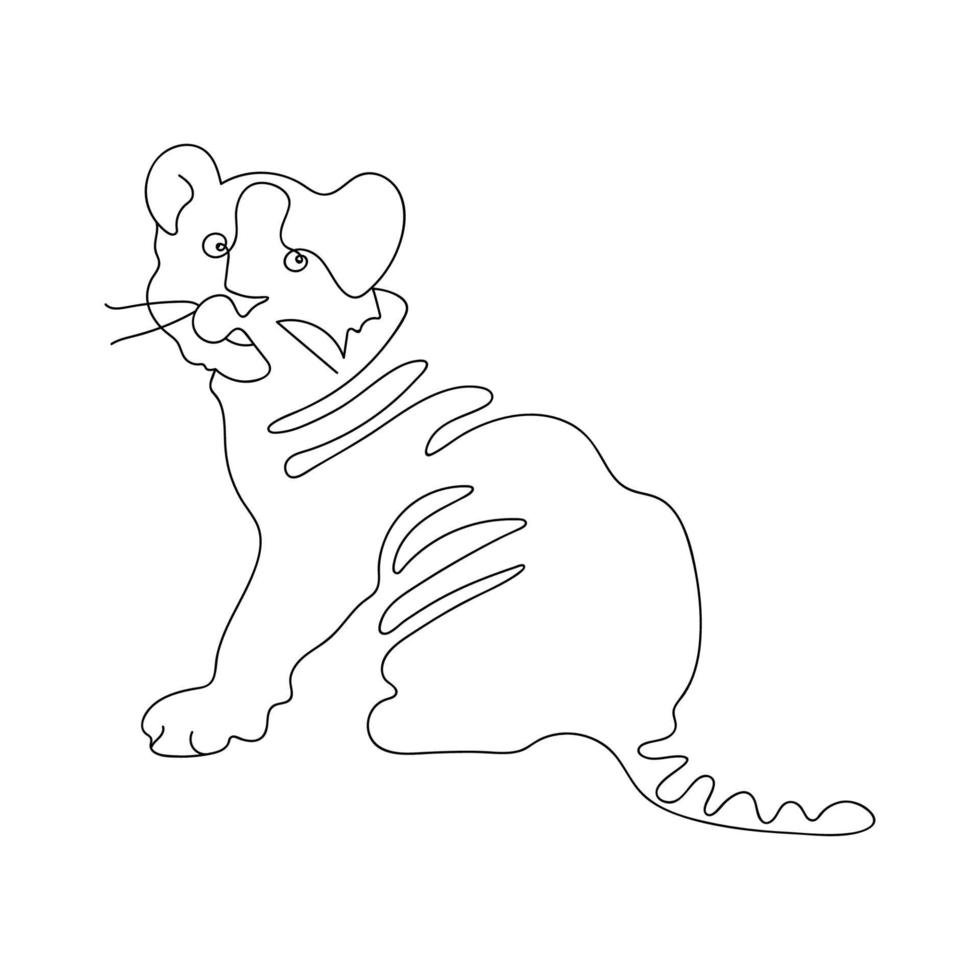 kontinuerlig en linjeteckning av en tigerunge. animal one line art. isolerade ikon. begreppet zoo vilda djur. vektor illustration.