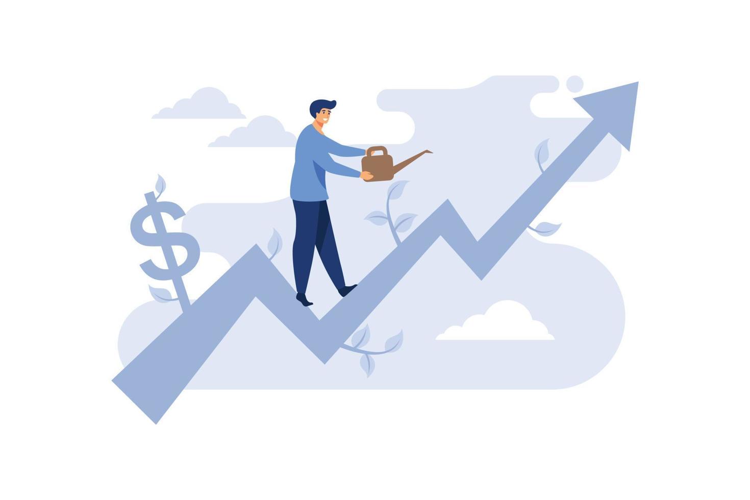 Geschäftsmann, der Diagrammgeschäftsbaum, Illustrationsvektorkarikatur oben läuft. Geldwachstumskonzept-Vektorillustration. vektor