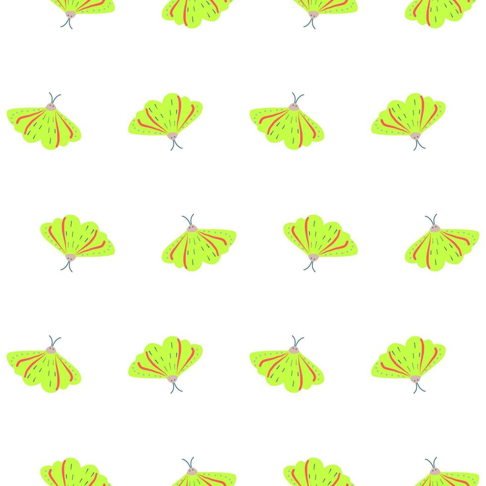 fjärilar mönster. ljusa ljusgröna nattfjärilar på ett mönster för textilier, tapeter. vektor