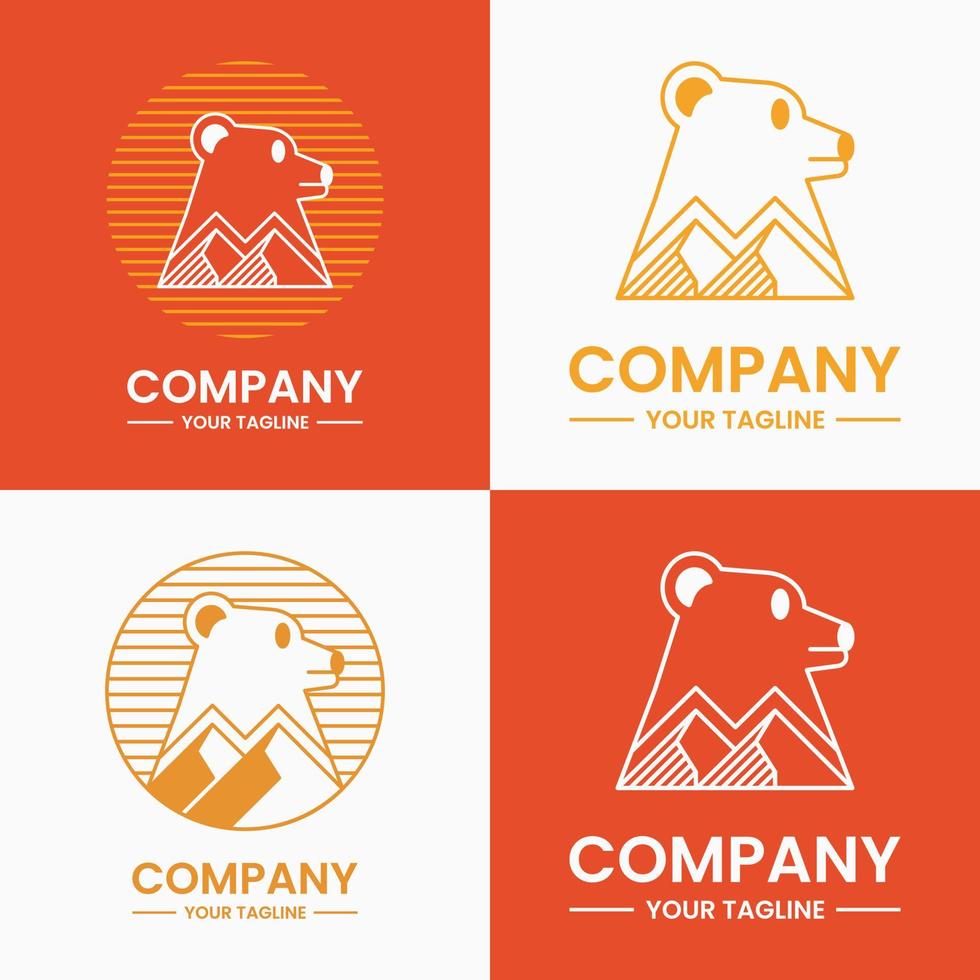 björn och berg logotyp koncept. djur, natur, kombination och linjestil. lämplig för logotyp, ikon, symbol och tecken. som företag, äventyr och stark logga vektor