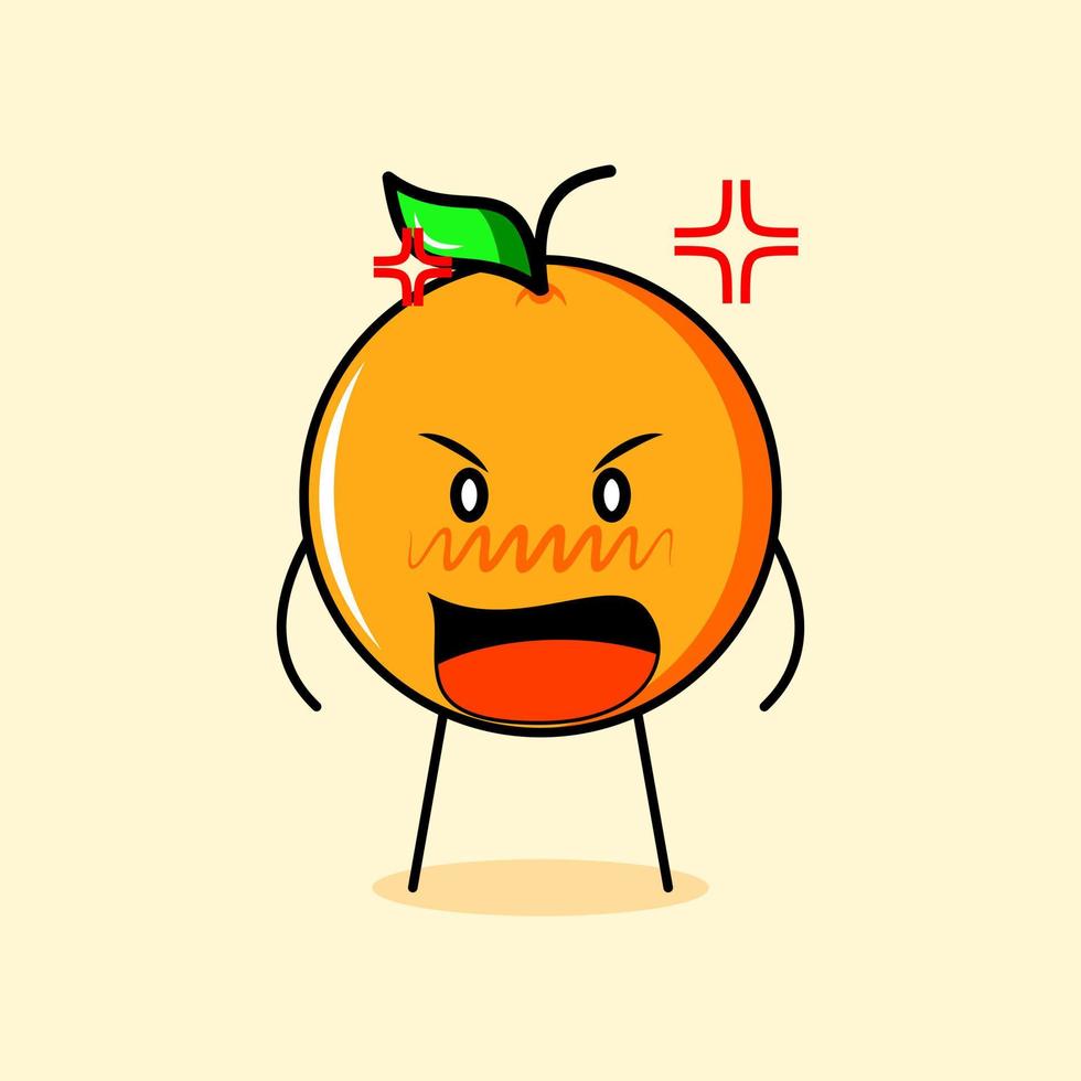 süßer orangefarbener charakter mit wütendem ausdruck. mund weit offen. geeignet für Emoticon, Logo, Maskottchen, Aufkleber oder Clipart vektor