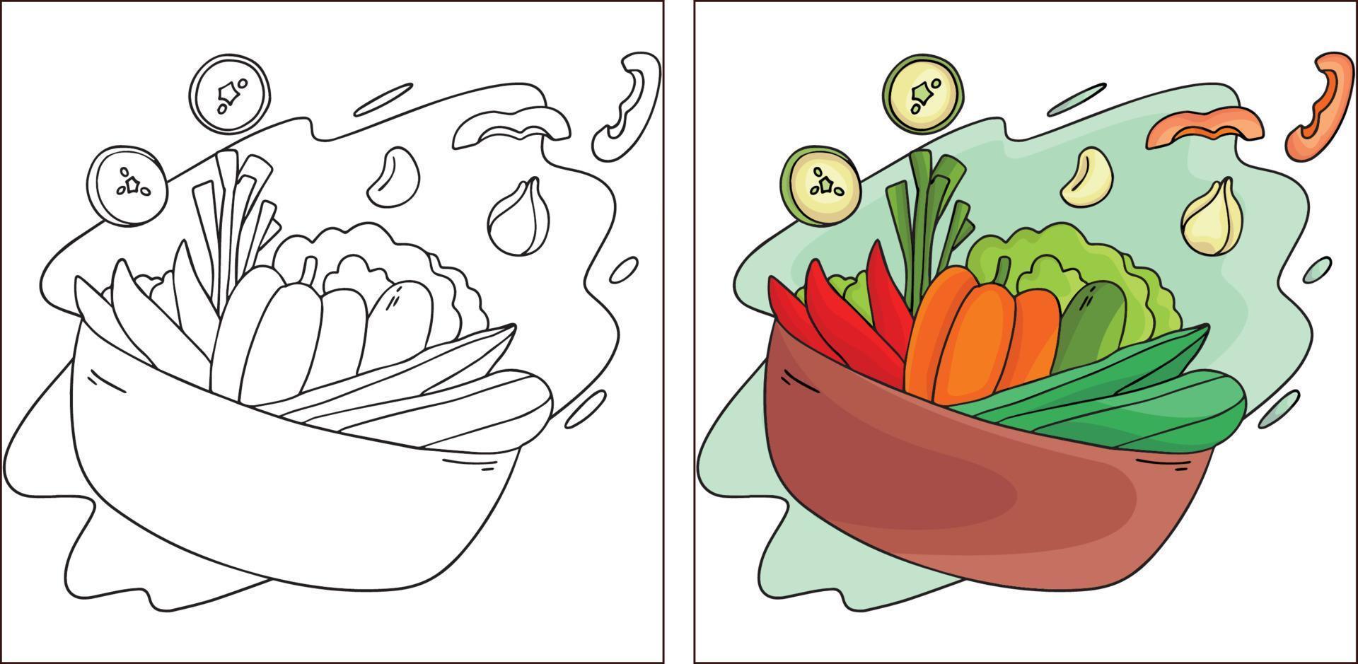 handritade söta grönsaker målarbok 3 vektor