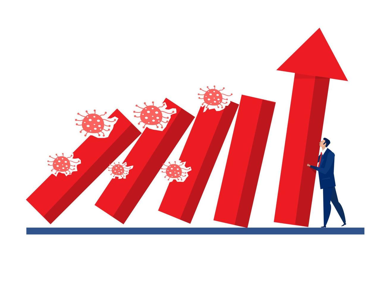 Geschäftsmann, der großen Pfeil Strategie Business Hard Work Konzept drückt. vektorillustration im flachen stil. vektor