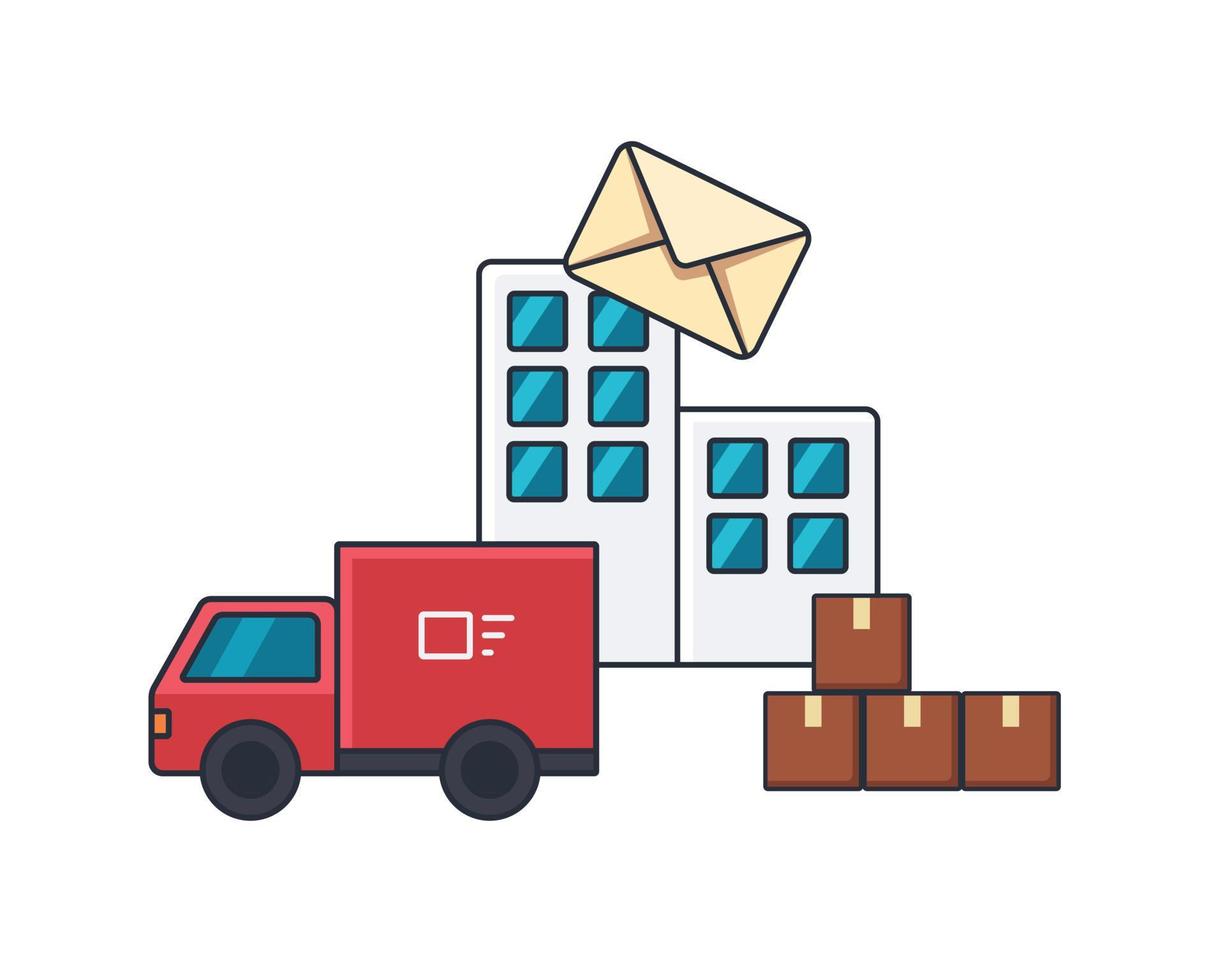 samling färgad tunn ikon av postkontor, leveransbil, box, affärs- och finanskonceptvektorillustration. vektor
