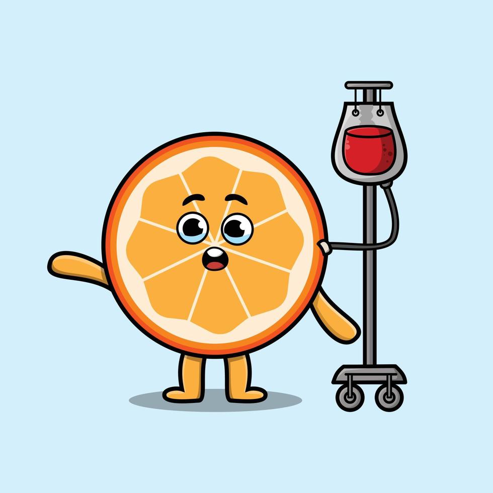 söt tecknad orange frukt med blodtransfusion vektor