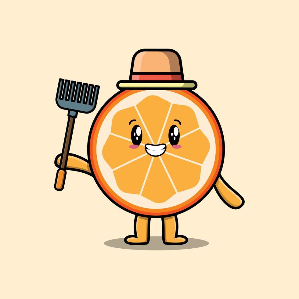 niedliche Cartoon-Landarbeiter-Orangenfrucht vektor