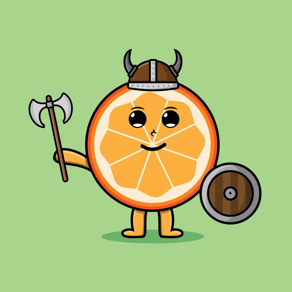 söt seriefigur orange frukt viking pirat vektor