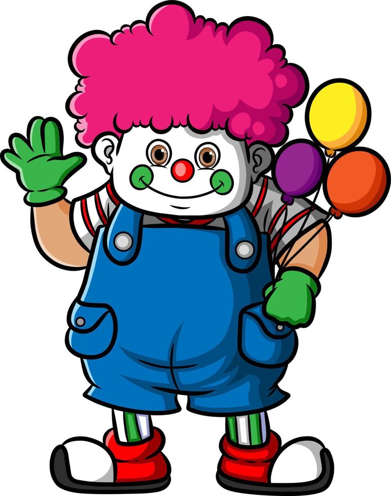 clownpojken håller färgglad ballong vektor