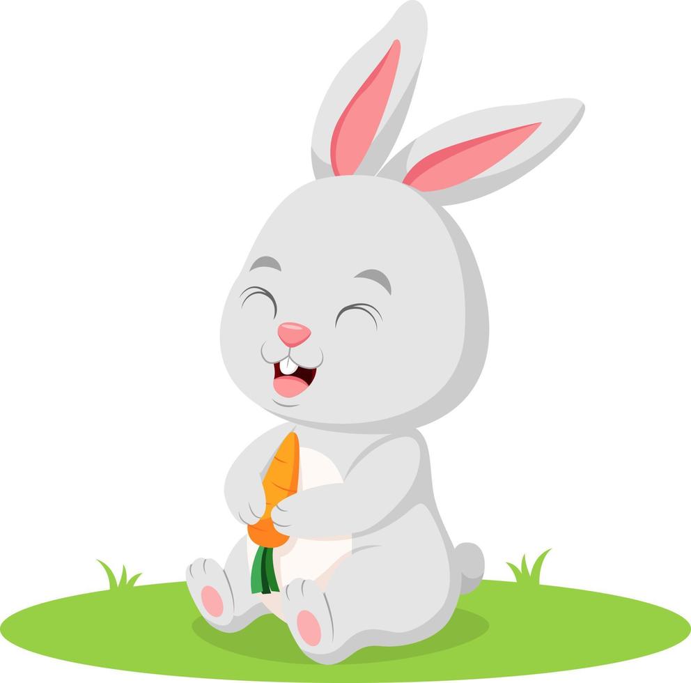 niedlicher kleiner kaninchen-cartoon, der eine karotte hält vektor