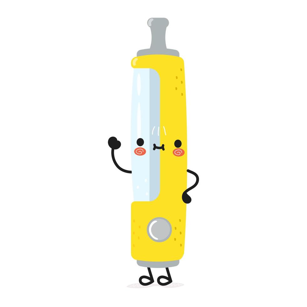 süßer lustiger vape winkender handcharakter. vektor hand gezeichnete karikatur kawaii charakter illustration symbol. isoliert auf weißem Hintergrund. Vape-Charakter-Konzept