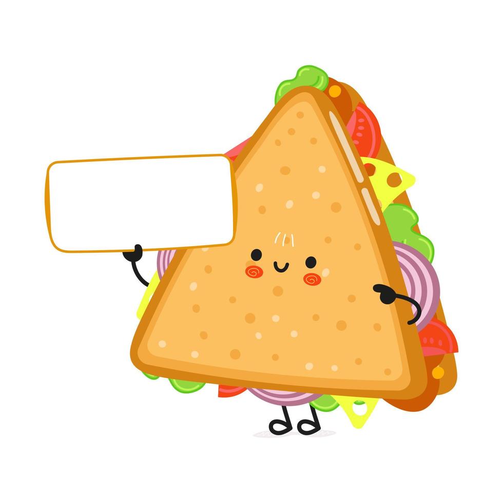 süßes lustiges sandwich mit plakatcharakter. vektor hand gezeichnete karikatur kawaii charakter illustration symbol. isoliert auf weißem Hintergrund. Sandwich-Charakter-Konzept