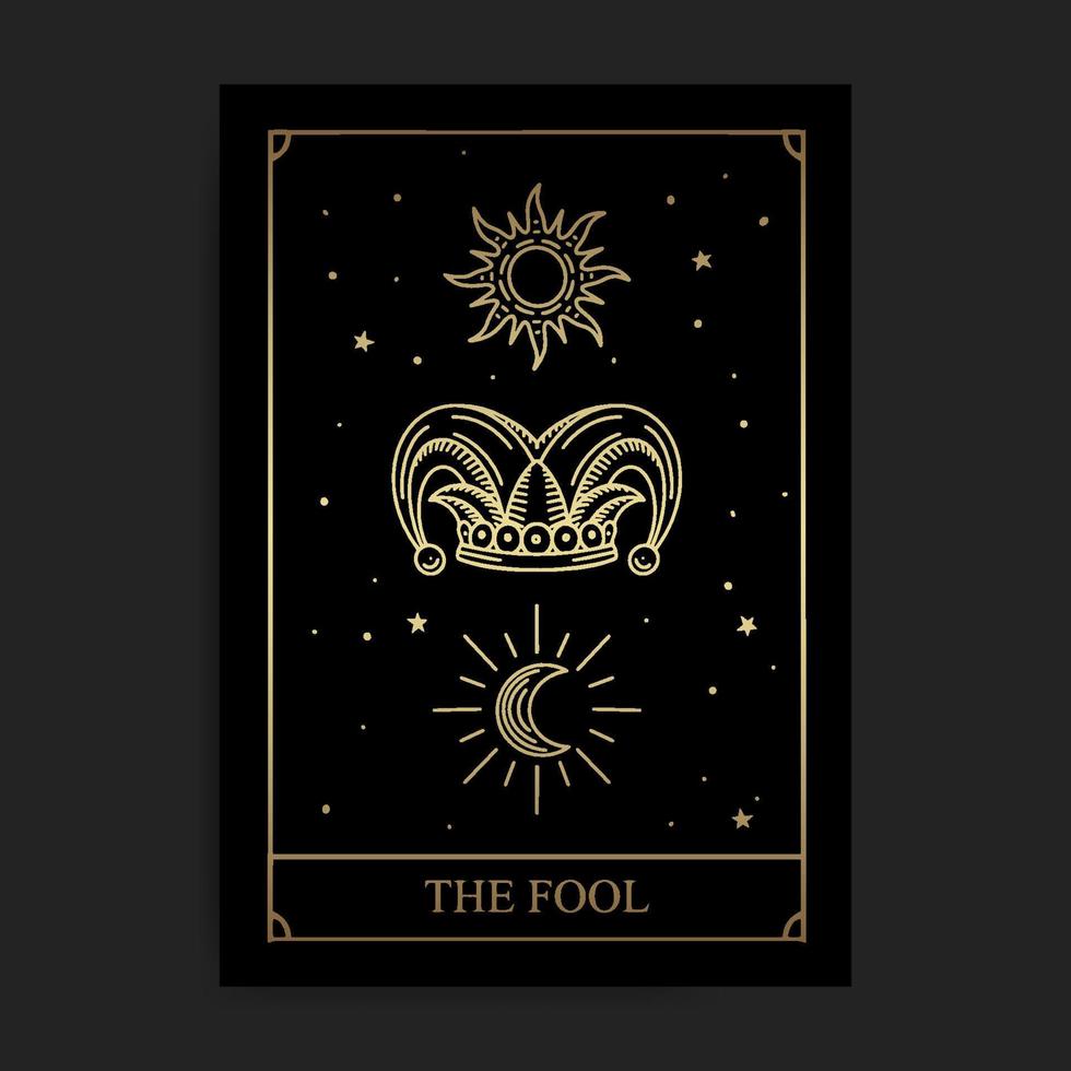 the fool magic major arcana tarotkort i gyllene handritad stil vektor