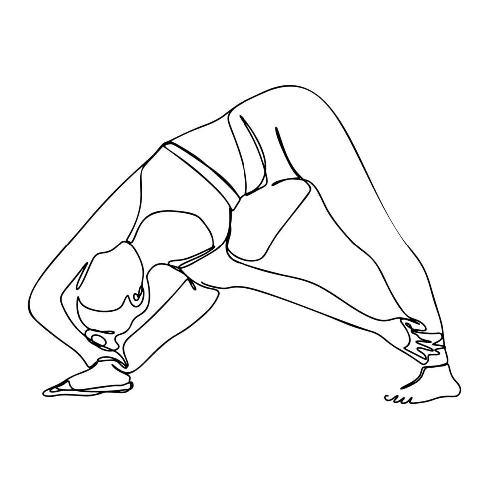 en linje ritning, enda kontinuerlig linje skiss kvinna kvinna gör yoga vektor