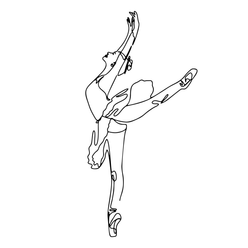eine strichzeichnung, einzelne durchgehende linienskizze frau ballerina vektor