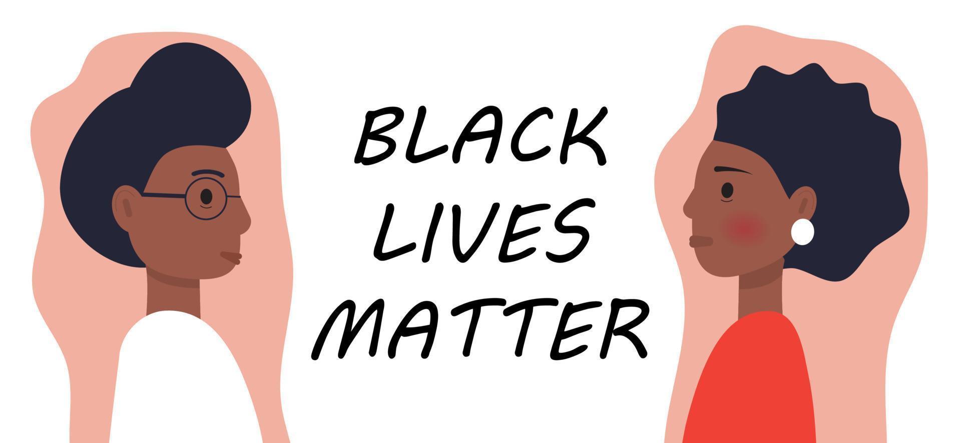 Black Lives Matter Konzeptvektor im Cartoon-Stil. Afroamerikaner stehen einer nach dem anderen. Verträglichkeit gegenüber anderer Haut. stoppen sie rassismusillustration. protestmarsch für die rechte schwarzer bürger. vektor