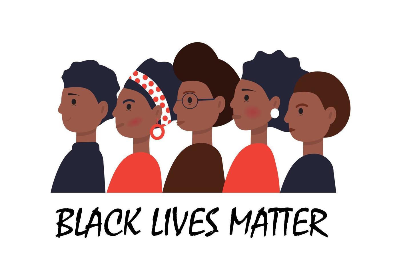 Black Lives Matter Konzeptvektor im Cartoon-Stil. Afroamerikaner stehen einer nach dem anderen. Verträglichkeit gegenüber anderer Haut. stoppen sie rassismusillustration. protestmarsch für die rechte schwarzer bürger. vektor