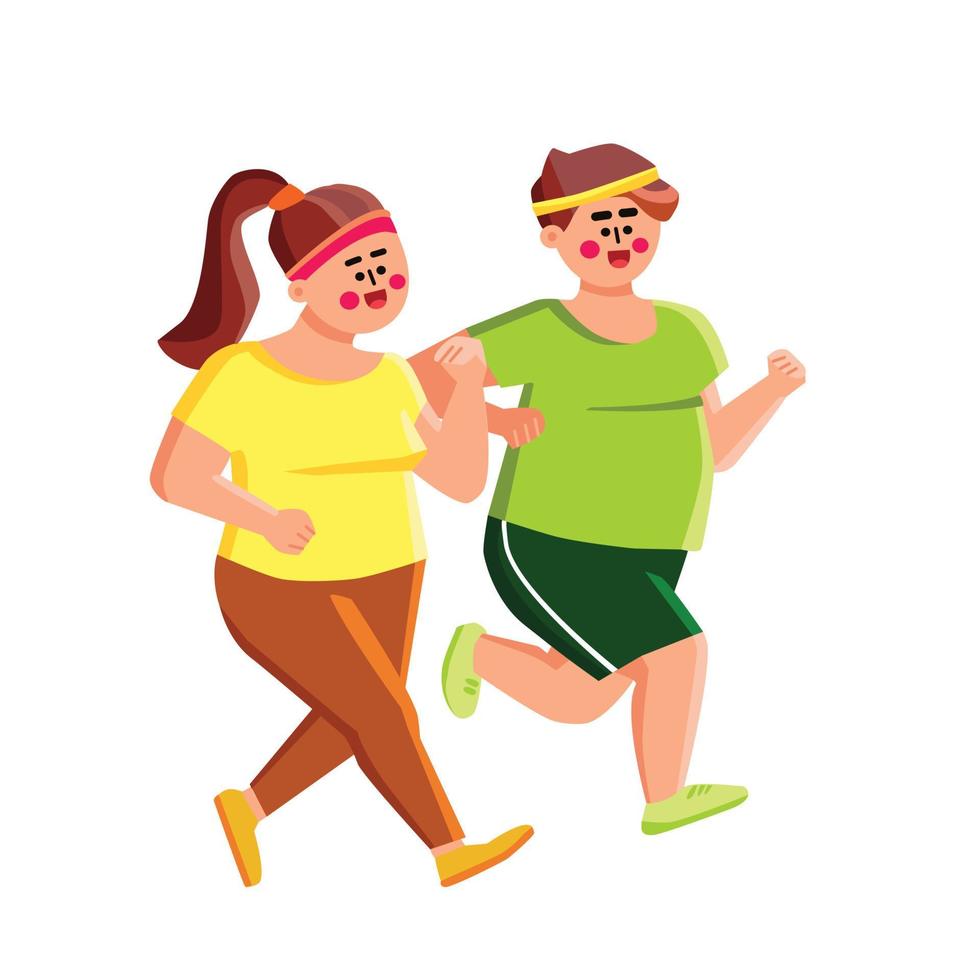 överviktiga man och kvinna joggar tillsammans vektor