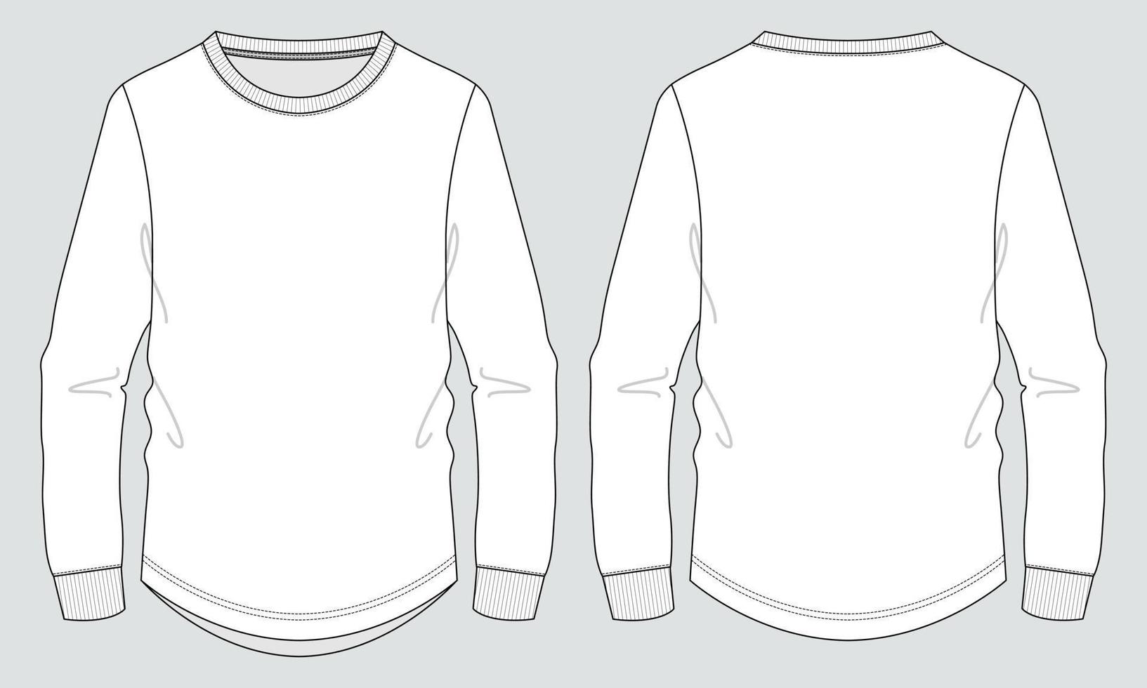 långärmad t-shirt tekniskt mode platt skiss vektorillustration mock up mall för män och pojkar. vektor