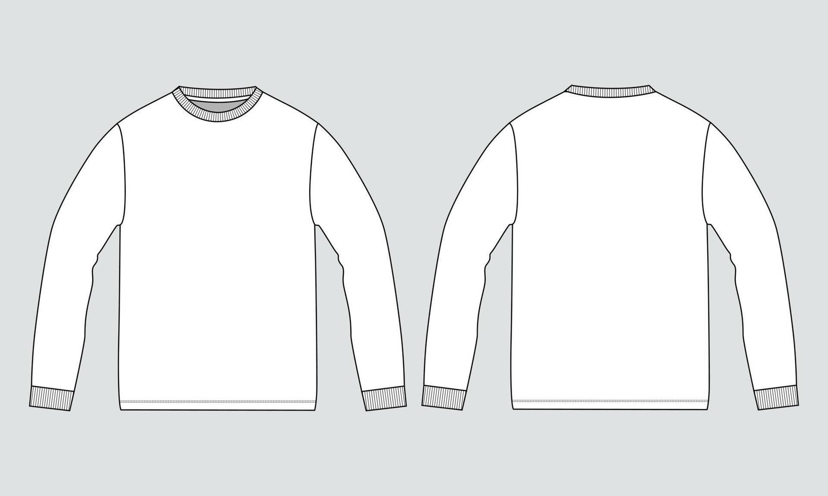 långärmad t-shirt tekniskt mode platt skiss vektorillustration mock up mall för män och pojkar. vektor
