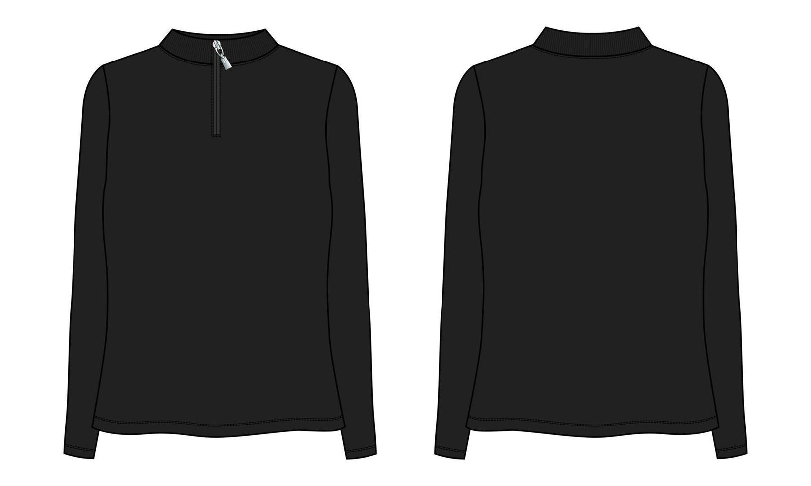 Langarm mit halbem Reißverschluss, Stehkragen, Sweatshirt-Vektorillustration schwarze Farbvorlage für Damen vektor