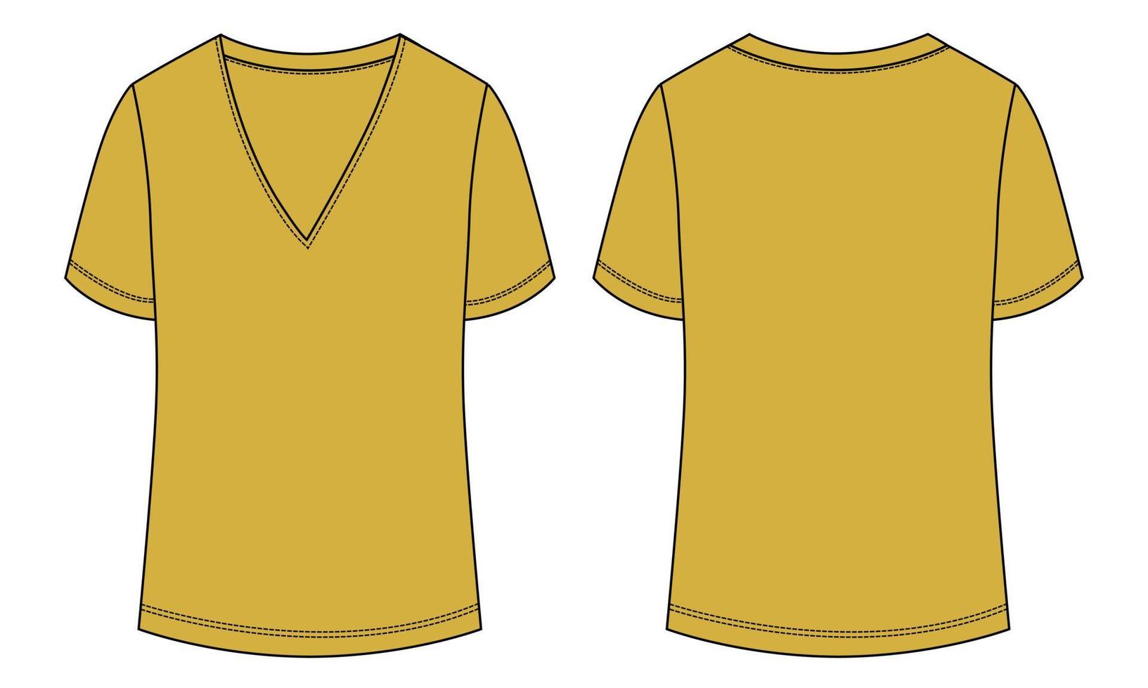 v-ausschnitt t-shirt technische mode flache skizze vektor-illustration gelbe vorlage für damen vektor