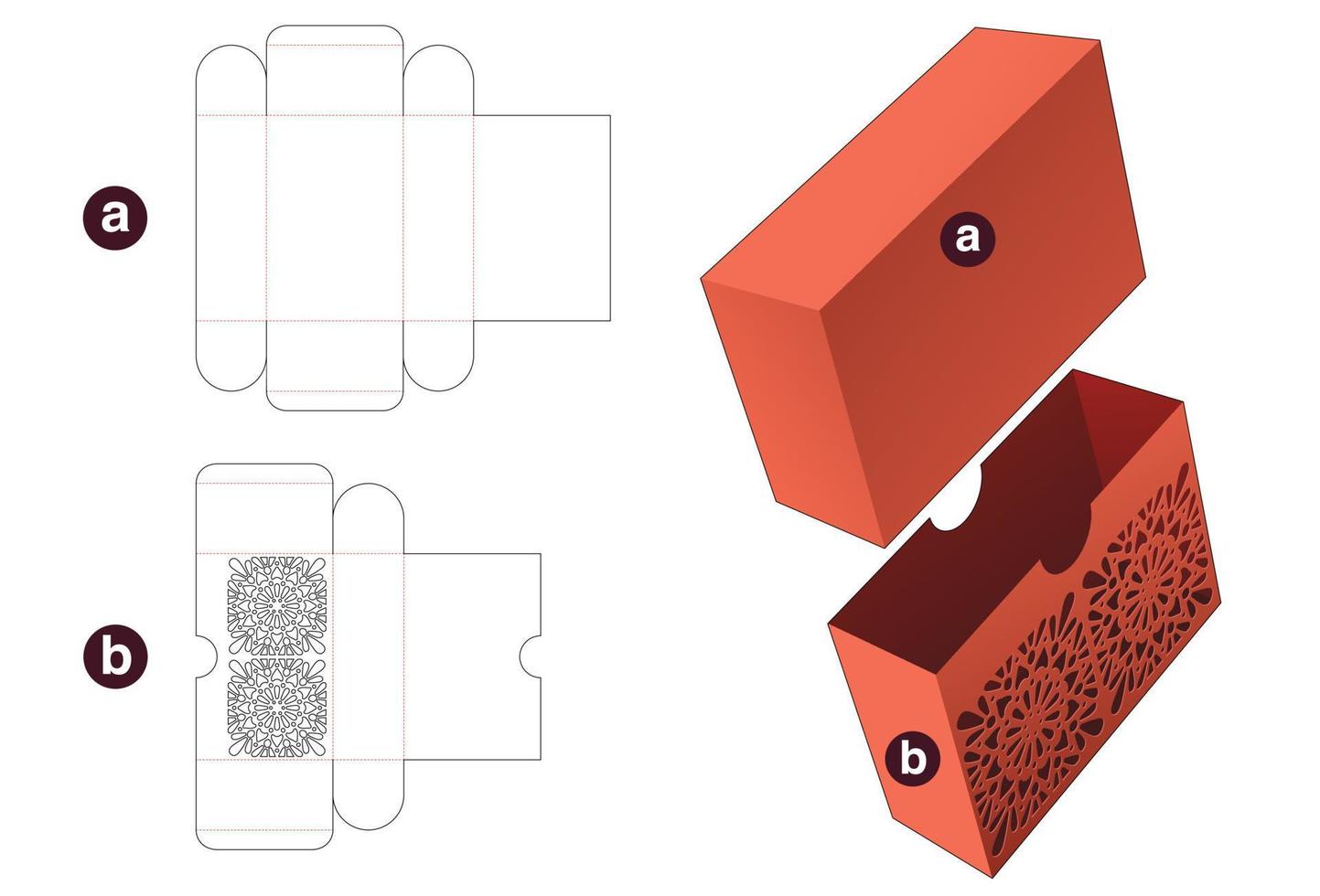 skjutbar låda med stencilerad på omslag stansad mall och 3D-modell vektor