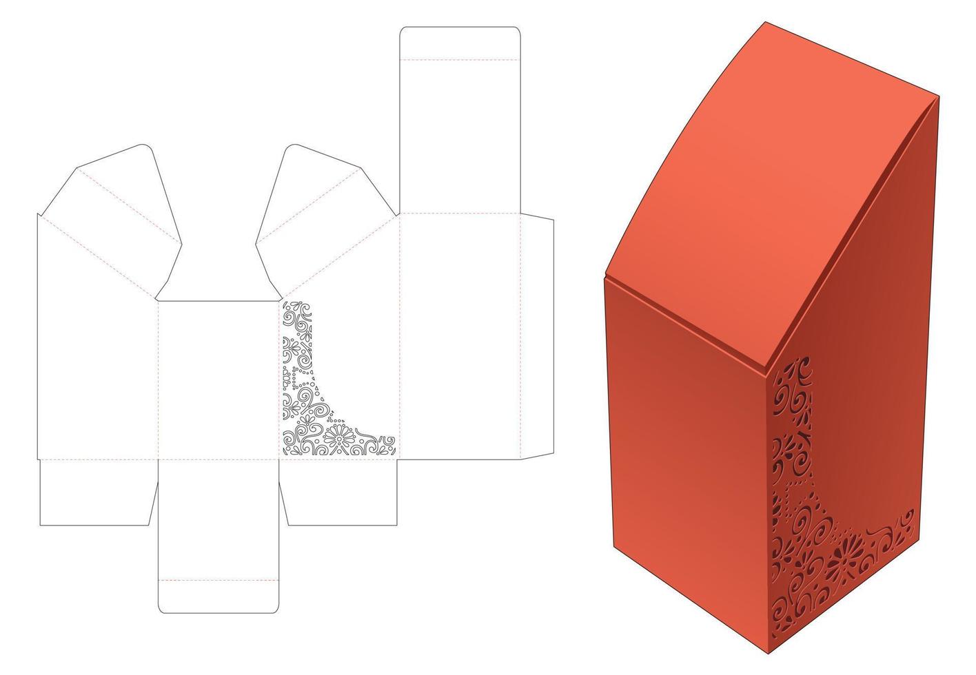 schablonierte, geneigte Box, gestanzte Vorlage und 3D-Modell vektor