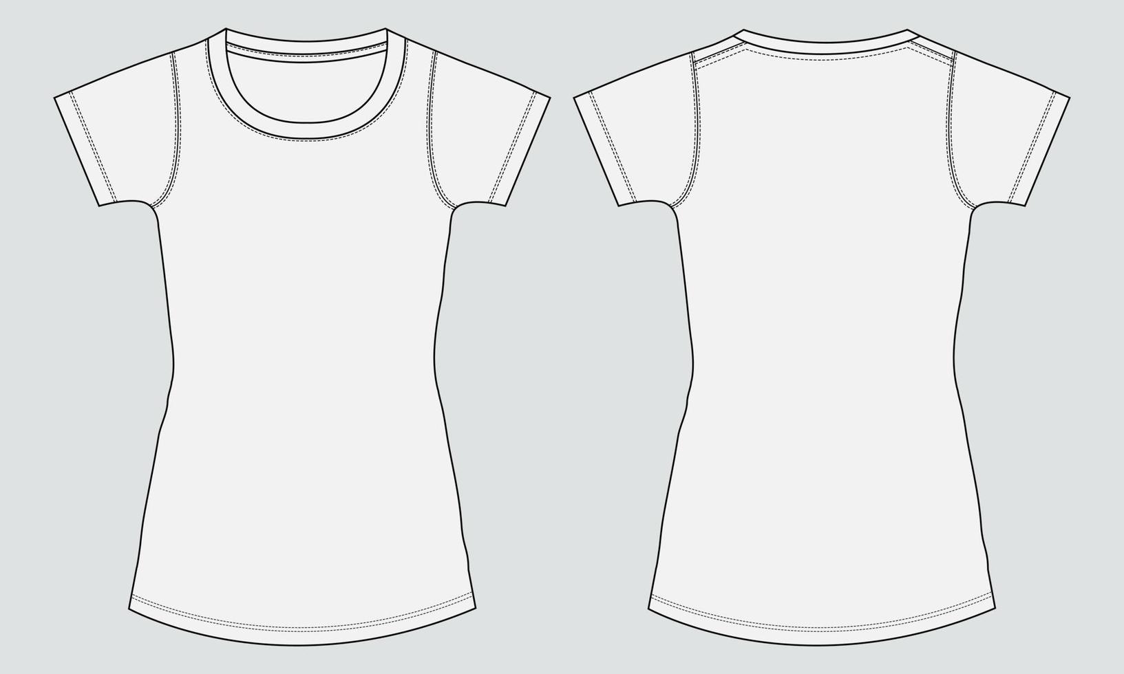 kurzärmliges slim fit t-shirt technische mode flache skizzenvektorillustrationsvorlage für damen vektor