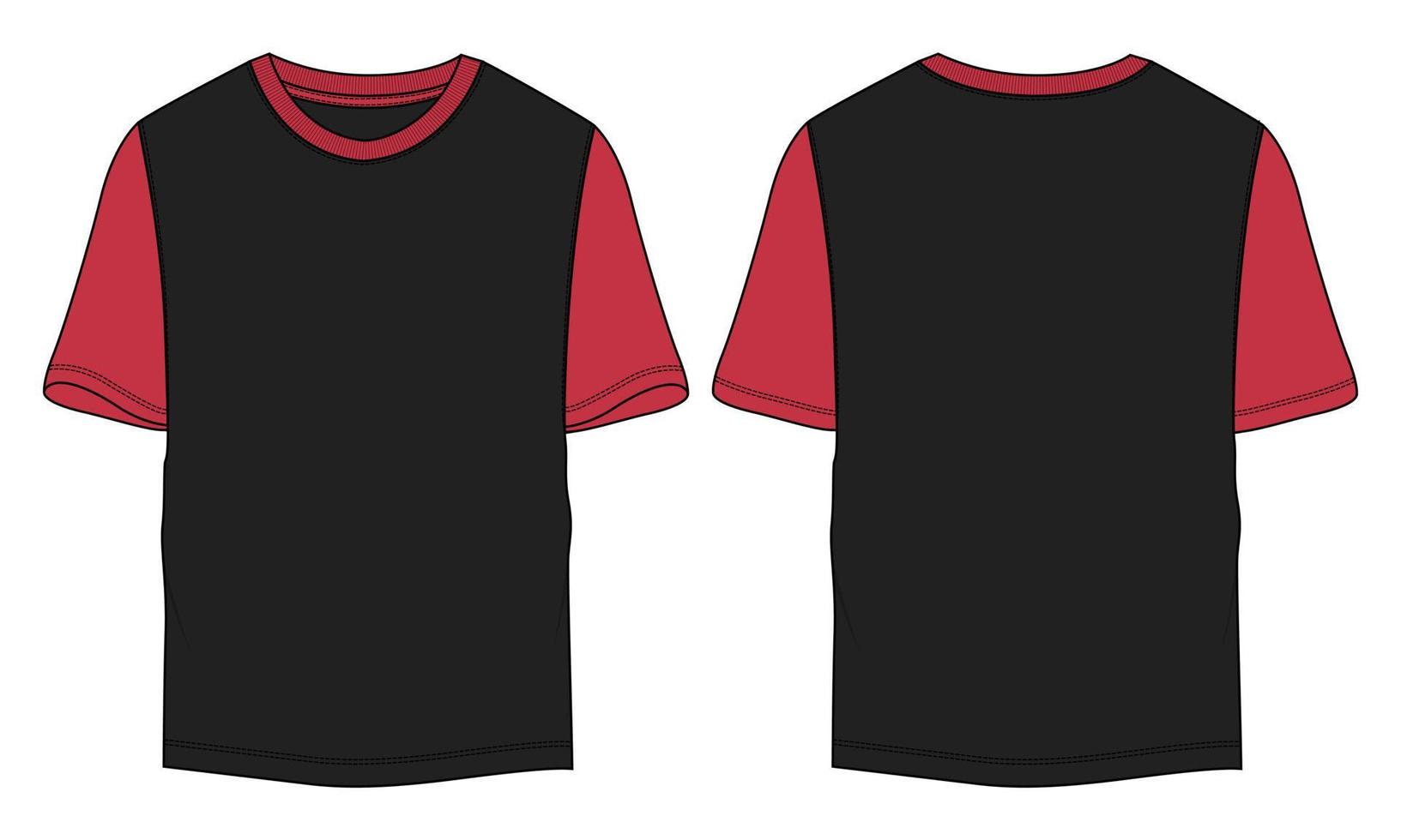 tvåfärgad röd och svart färg t-shirt teknisk mode platt skiss vektor illustration mall