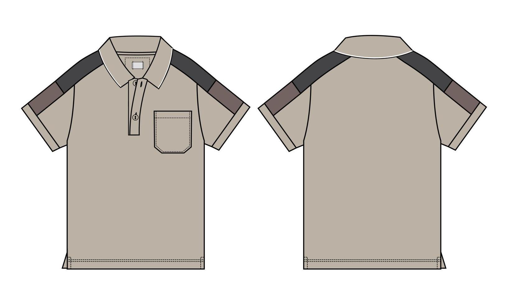 Kurzarm-Poloshirt-Vektor-Illustration Khaki-Farbvorlage für Babys vektor