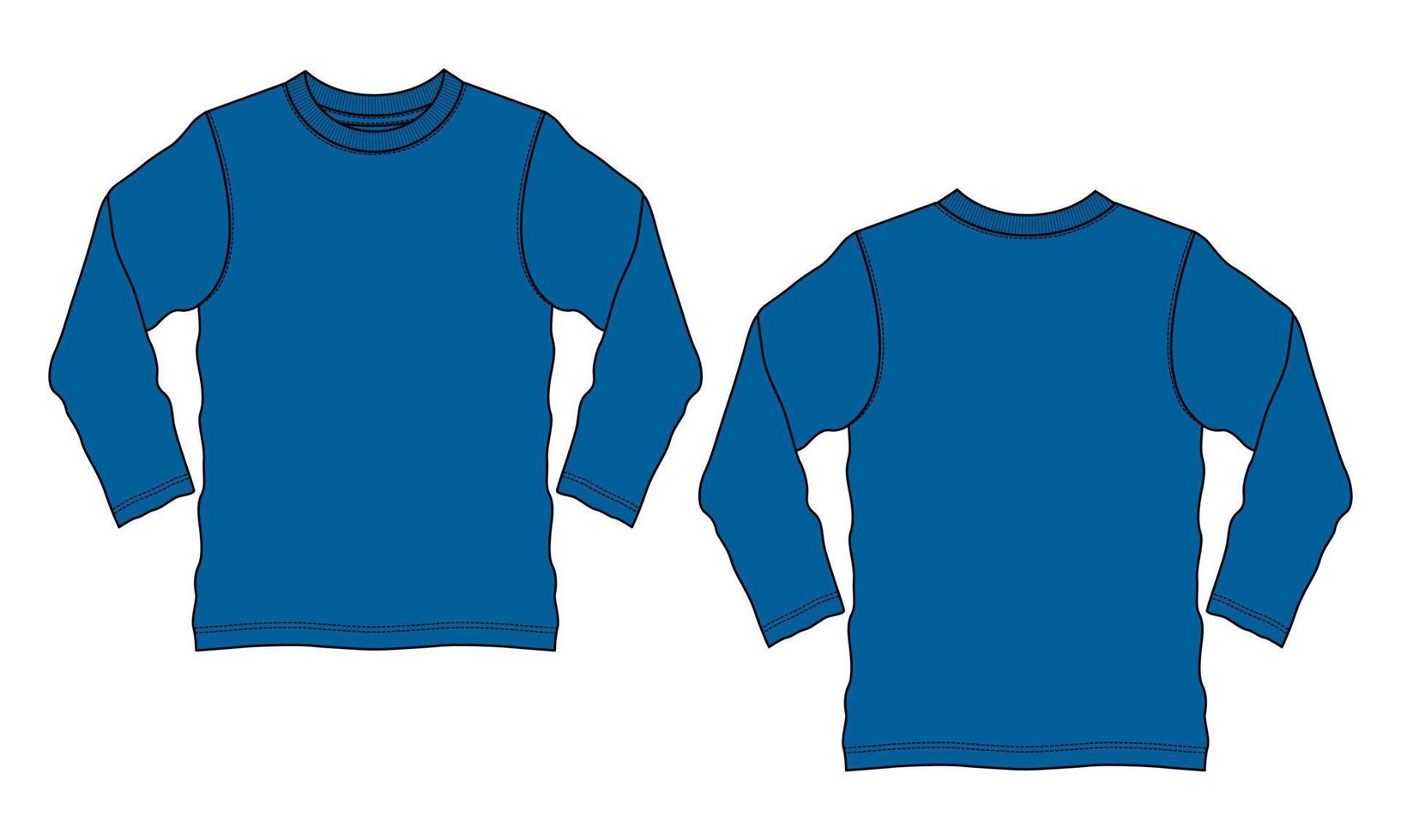 långärmad t-shirt tekniskt mode platt skiss vektor illustration blå färg mall