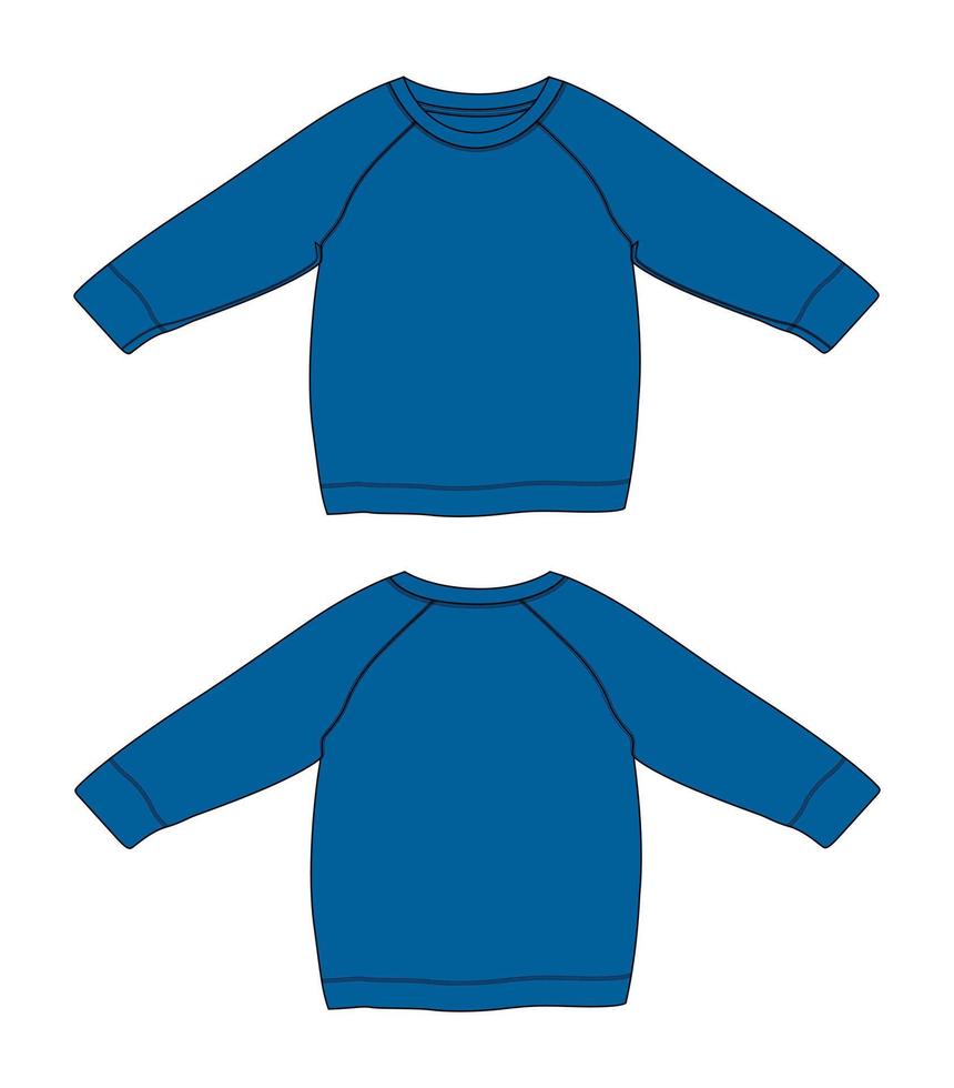 Raglan-Langarm-Sweatshirt technische Mode flache Skizze Vektor-Illustration blaue Farbvorlage für Damen vektor