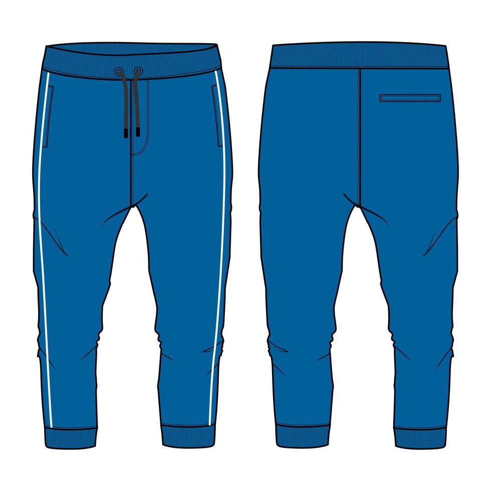 Jogginghose technische Mode flache Skizze Vektor Illustration blaue Farbe Vorlage vorne hinten Ansichten