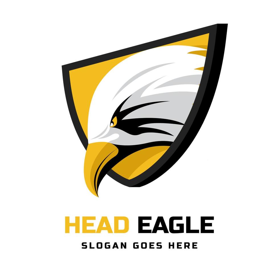 eagle head logotyp design med sköld. vektor illustration