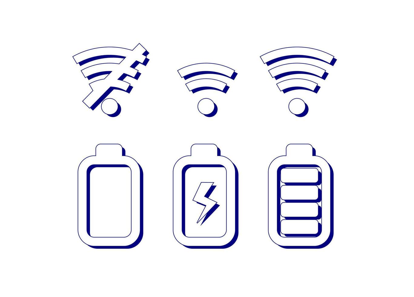 Netzwerk-Wifi und Batterieanzeige zweifarbige Symbolsatz-Vektorillustration weiß und dunkelblau vektor