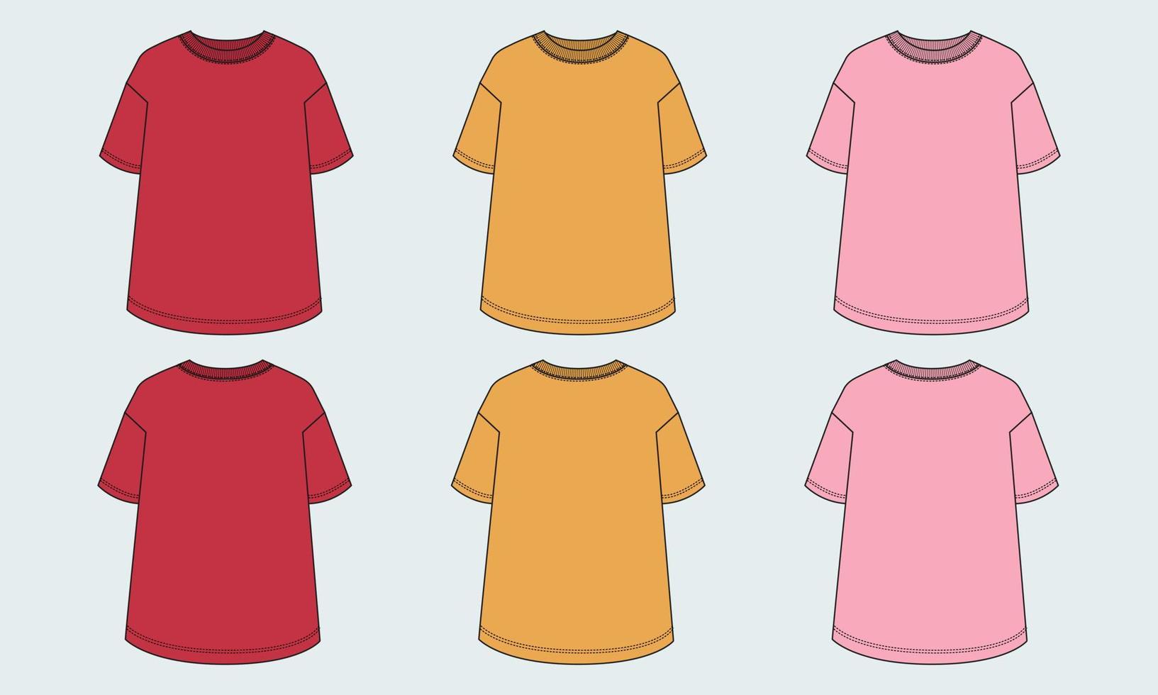 mehrfarbige T-Shirt-Oberseiten-Vektorillustrationsschablone für Damen und Babys vektor