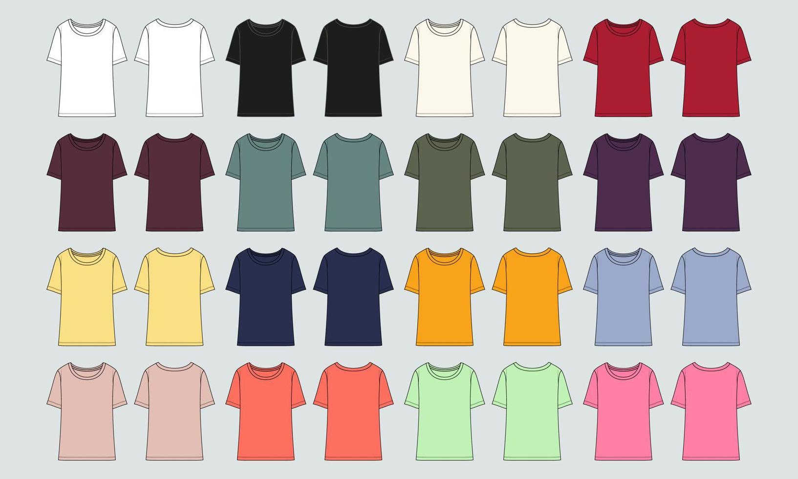 Skizzenvektorillustrationsschablone des mehrfarbigen T-Shirts der technischen Mode flache für Frauen vektor