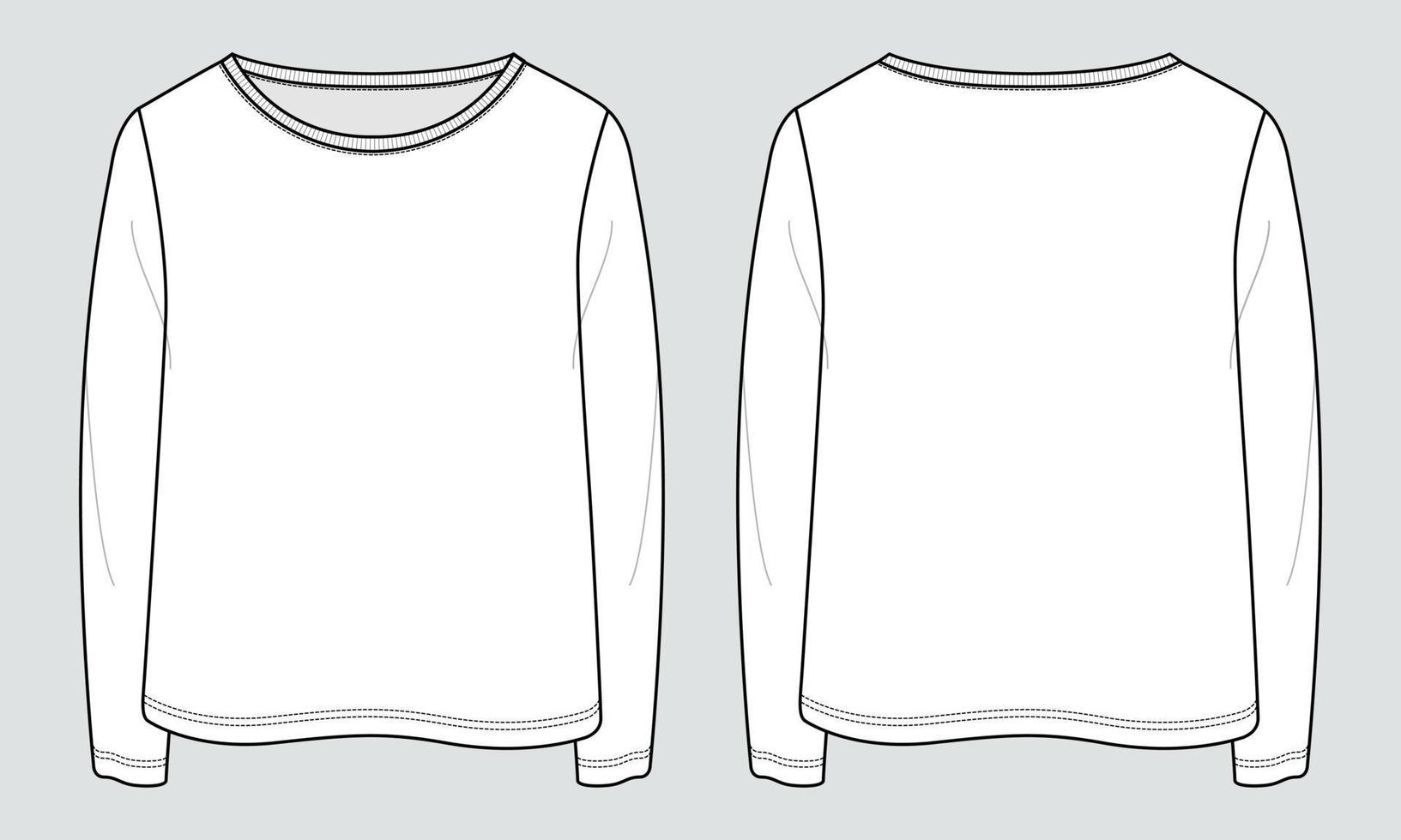 langärmliges t-shirt tops technische mode flache skizzenvektorillustrationsvorlage für damen vektor