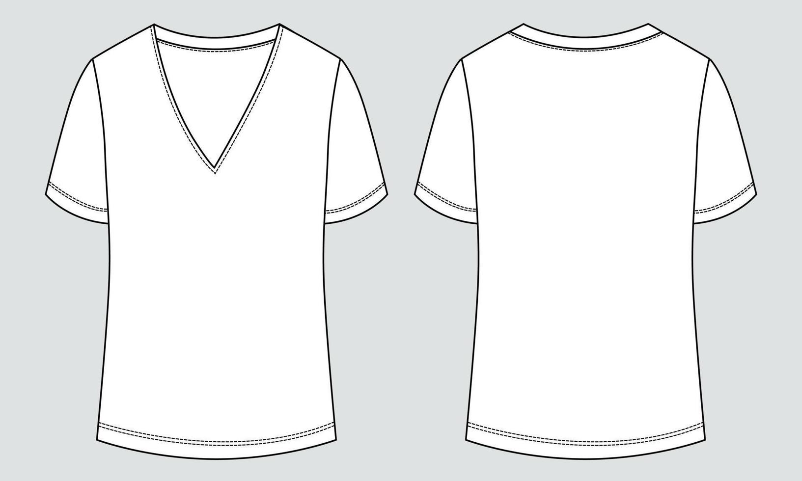 V-hals t-shirt teknisk mode platt skiss vektor illustration mall för damer