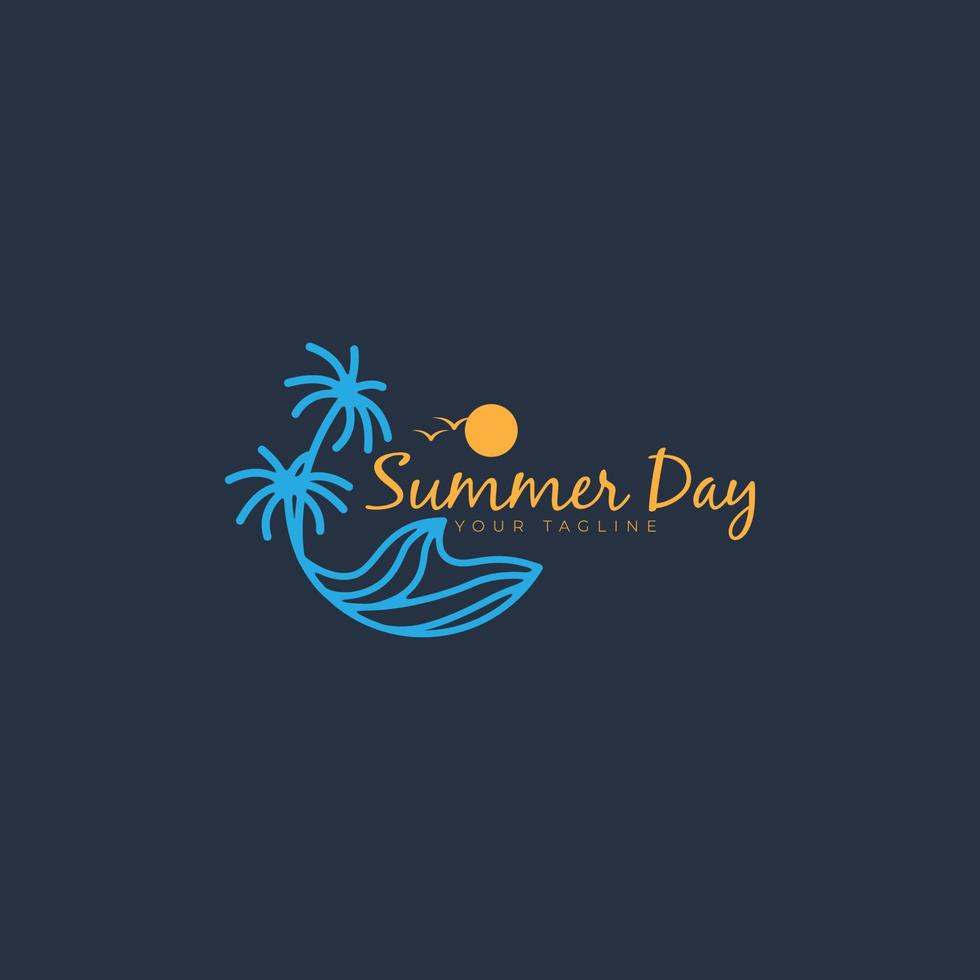 Sommerurlaub Logo Strand Wellen Kokospalme Vektor Symbol Symbol Illustration Design