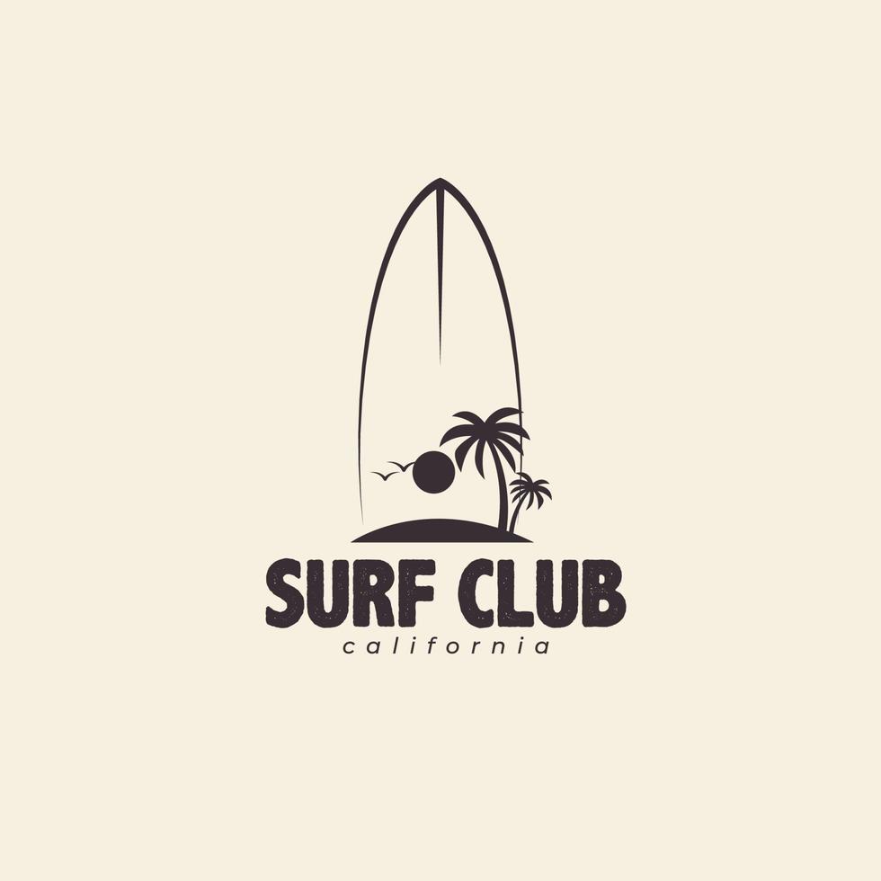 Surfbrett Surf Club Urlaub Strand Wellen Kokospalme Logo Vektor Symbol Symbol Illustration Design