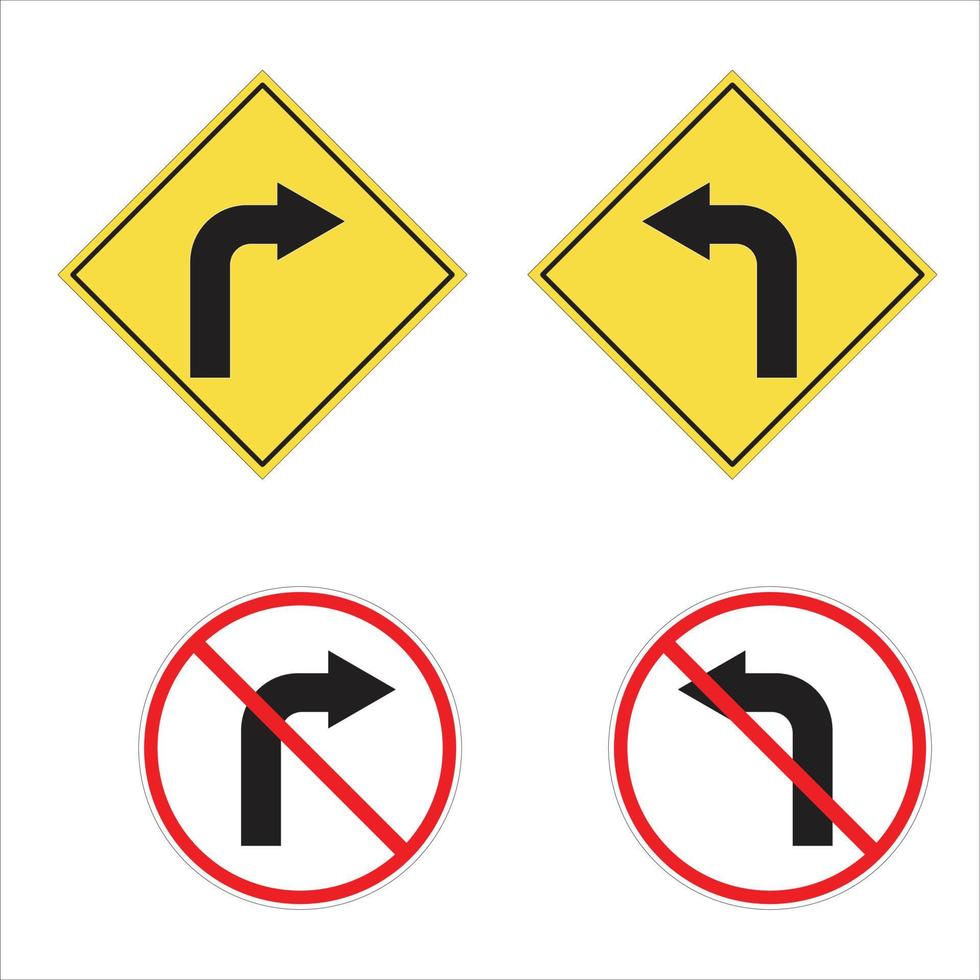 Reihe von Verkehrszeichen links abbiegen und rechts abbiegen vektor